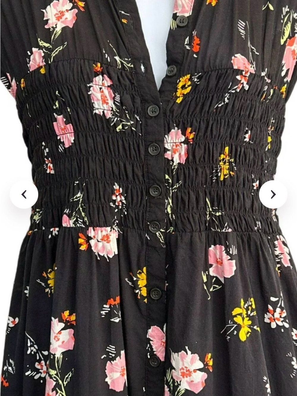 Free People Black Floral Mini Dress with Pink & Yellow Blooms - Picture 2 of 8